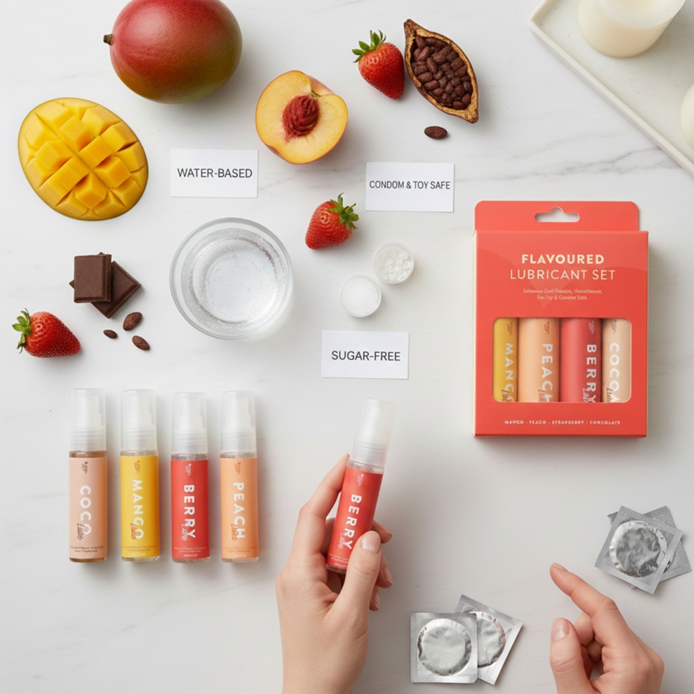 Set 4 lubrifianți aromați (mango, piersică, căpșuni, ciocolată), Loving Joy - imagine 6