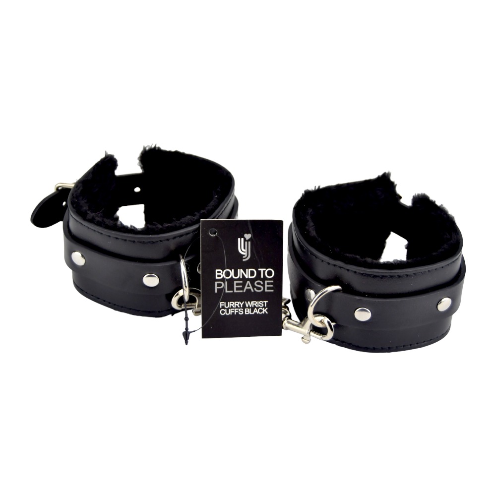 Manșete pufoase din plush negru Bound to Please - imagine 2