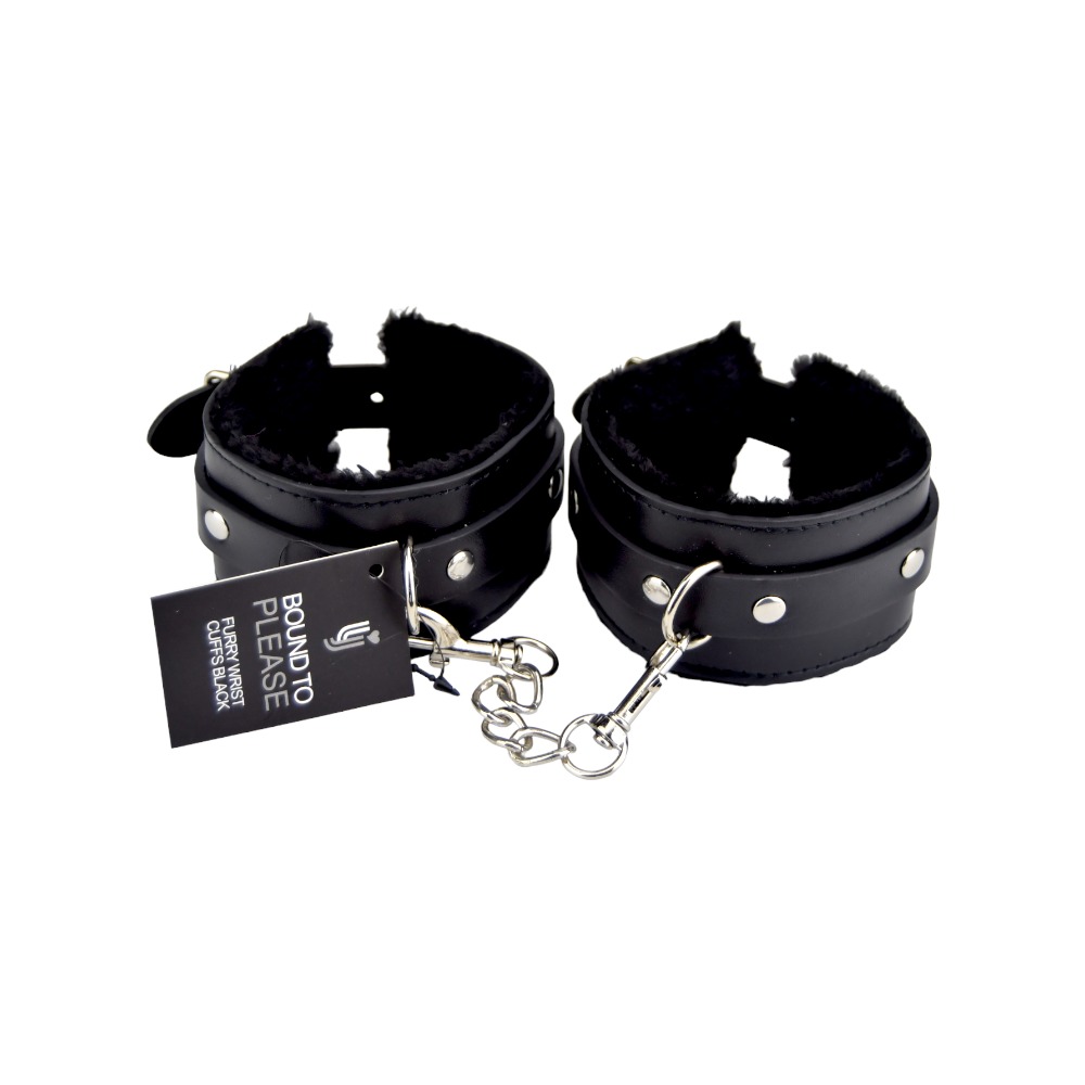 Manșete pufoase din plush negru Bound to Please - imagine 3