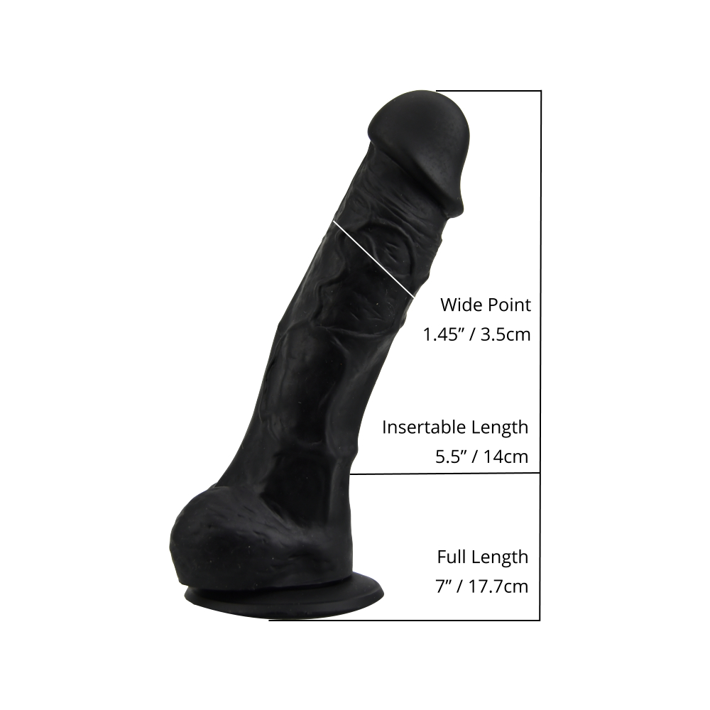 Dildo realist cu ventuză și testicule, 18,5cm, negru, Loving Joy - imagine 5