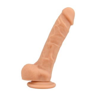 Dildo realist cu ventuză și testicule, 21cm, vanilie, Loving Joy