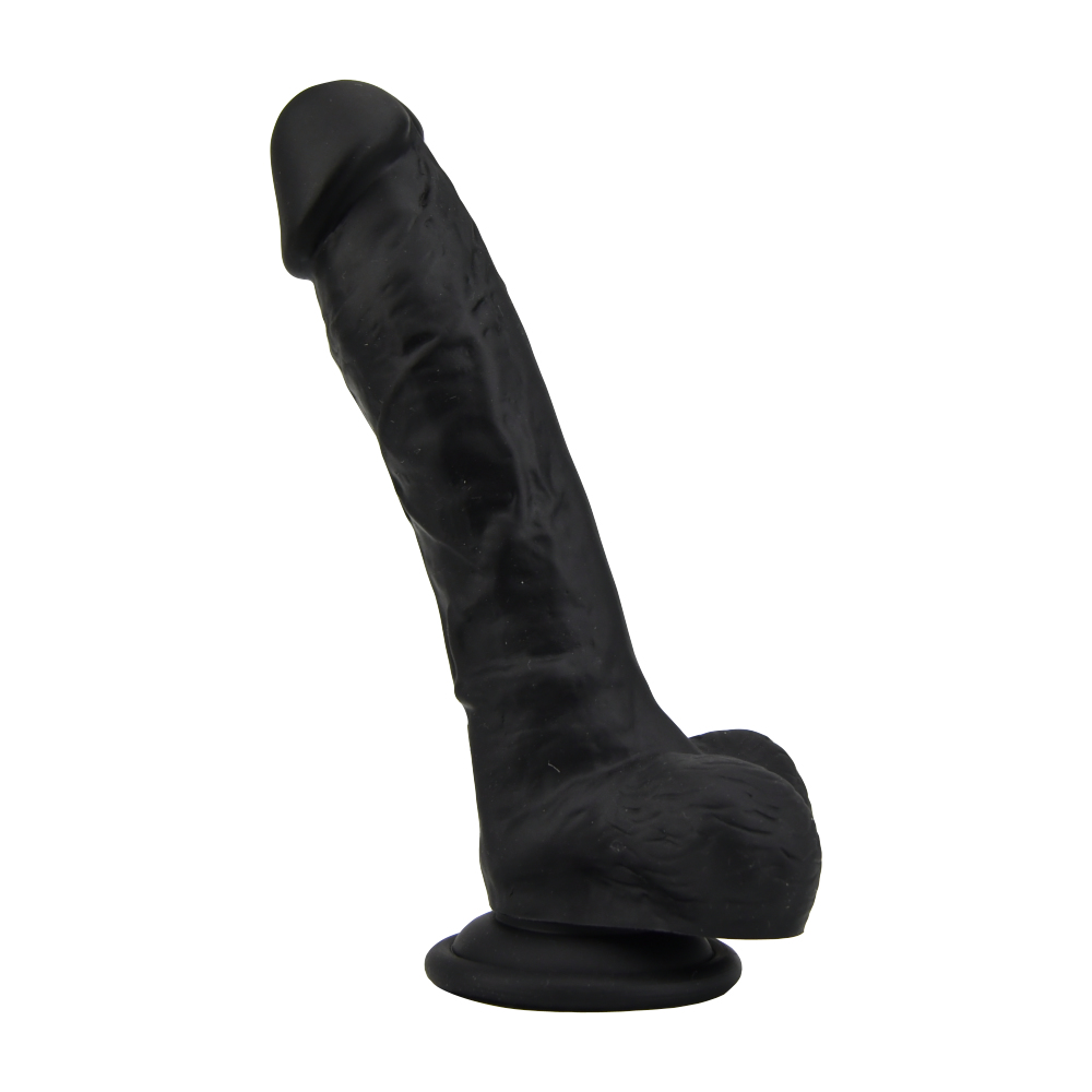 Dildo realist cu ventuză și testicule, 21cm, negru, Loving Joy - imagine 4