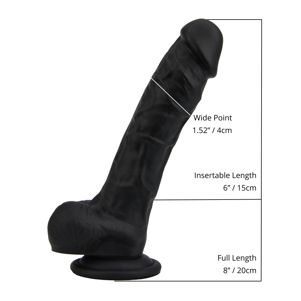 Dildo realist cu ventuză și testicule, 21cm, negru, Loving Joy - imagine 5