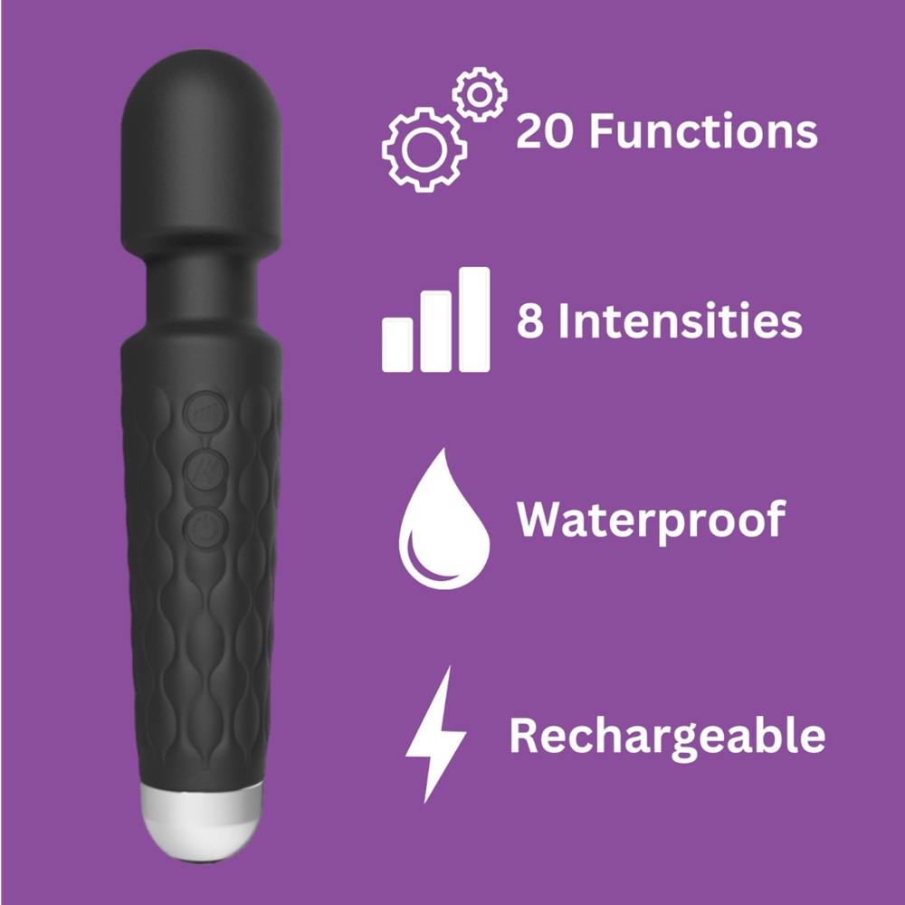 Vibrator wand cu 20 funcții, negru, Loving Joy - imagine 7