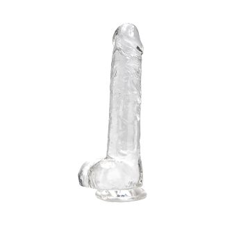 Dildo transparent cu testicule, 21,5cm, Loving Joy