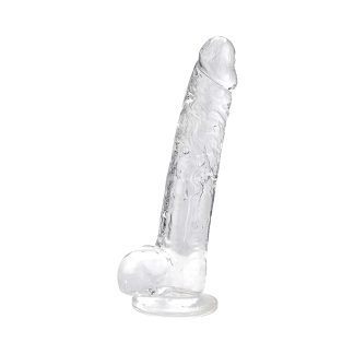 Dildo transparent cu testicule, 24cm, Loving Joy