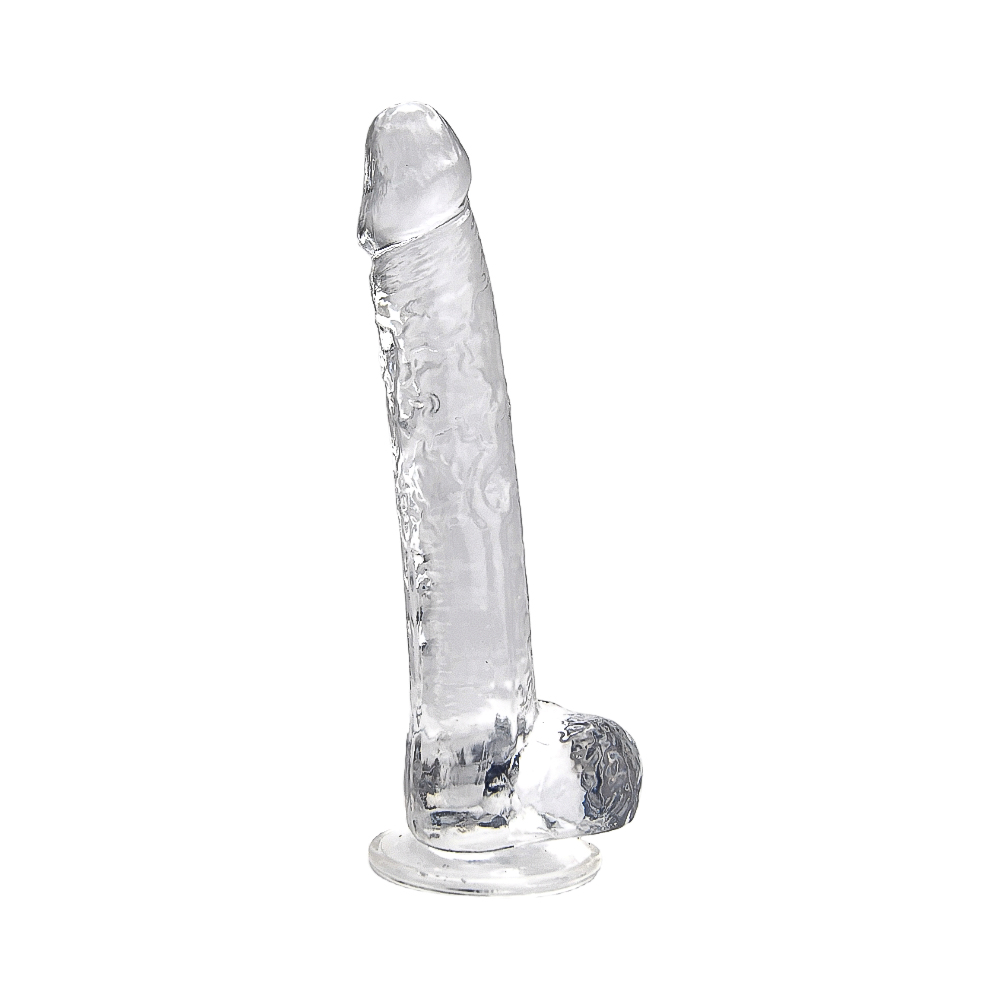 Dildo transparent cu testicule, 28cm, Loving Joy