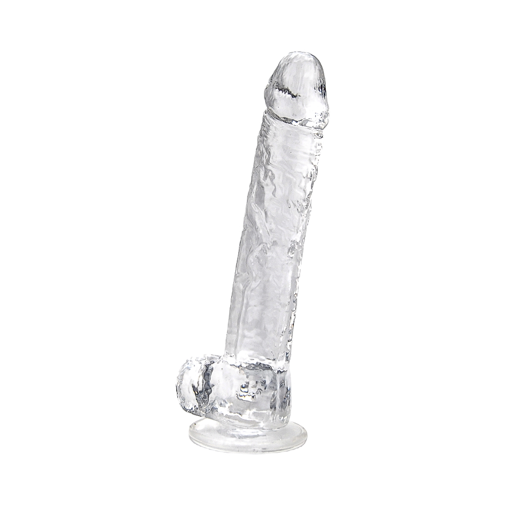 Dildo transparent cu testicule, 28cm, Loving Joy - imagine 3
