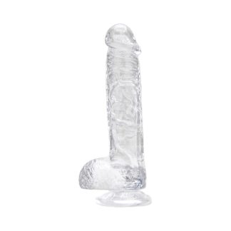 Dildo transparent cu testicule, 16,5cm, Loving Joy