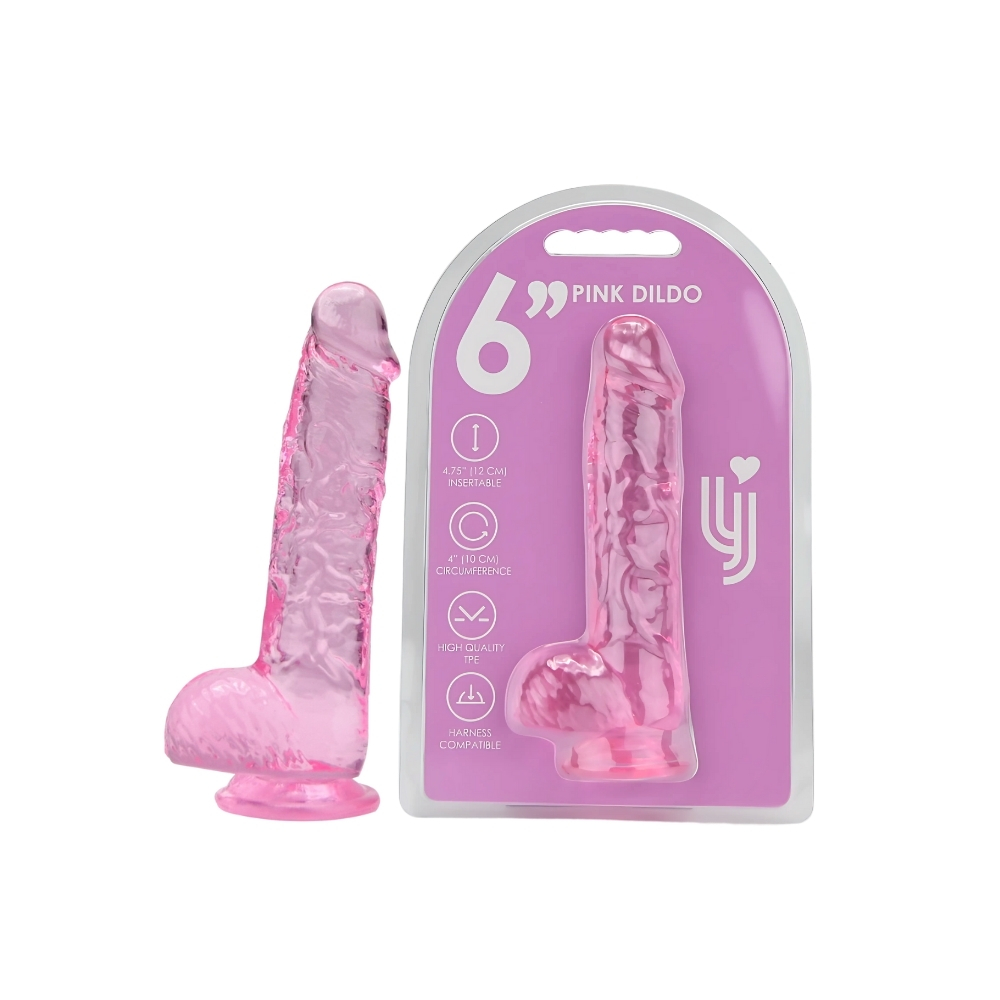 Dildo cu testicule, 16,5cm, roz, Loving Joy - imagine 4