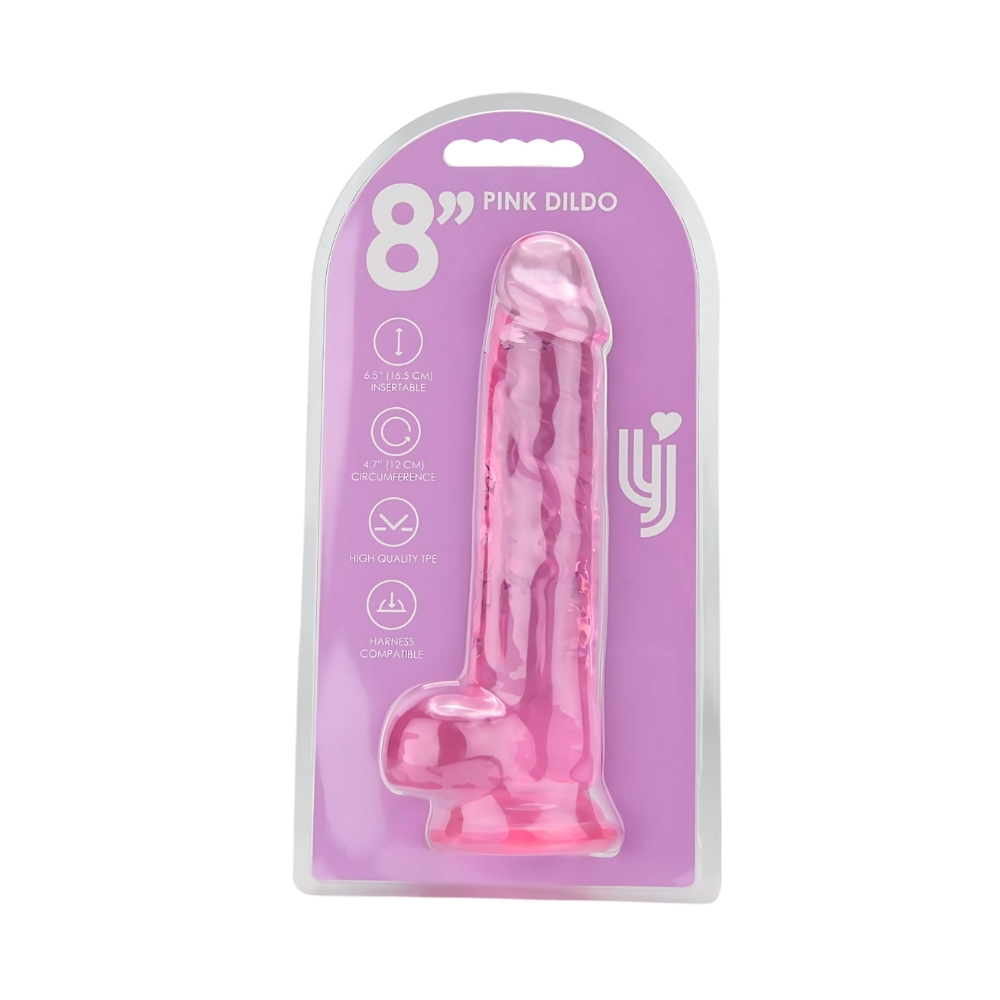 Dildo cu testicule, 21,5cm, roz, Loving Joy - imagine 5