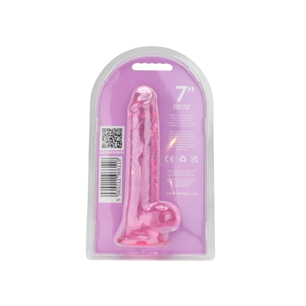 Dildo cu testicule, 19cm, roz, Loving Joy - imagine 6