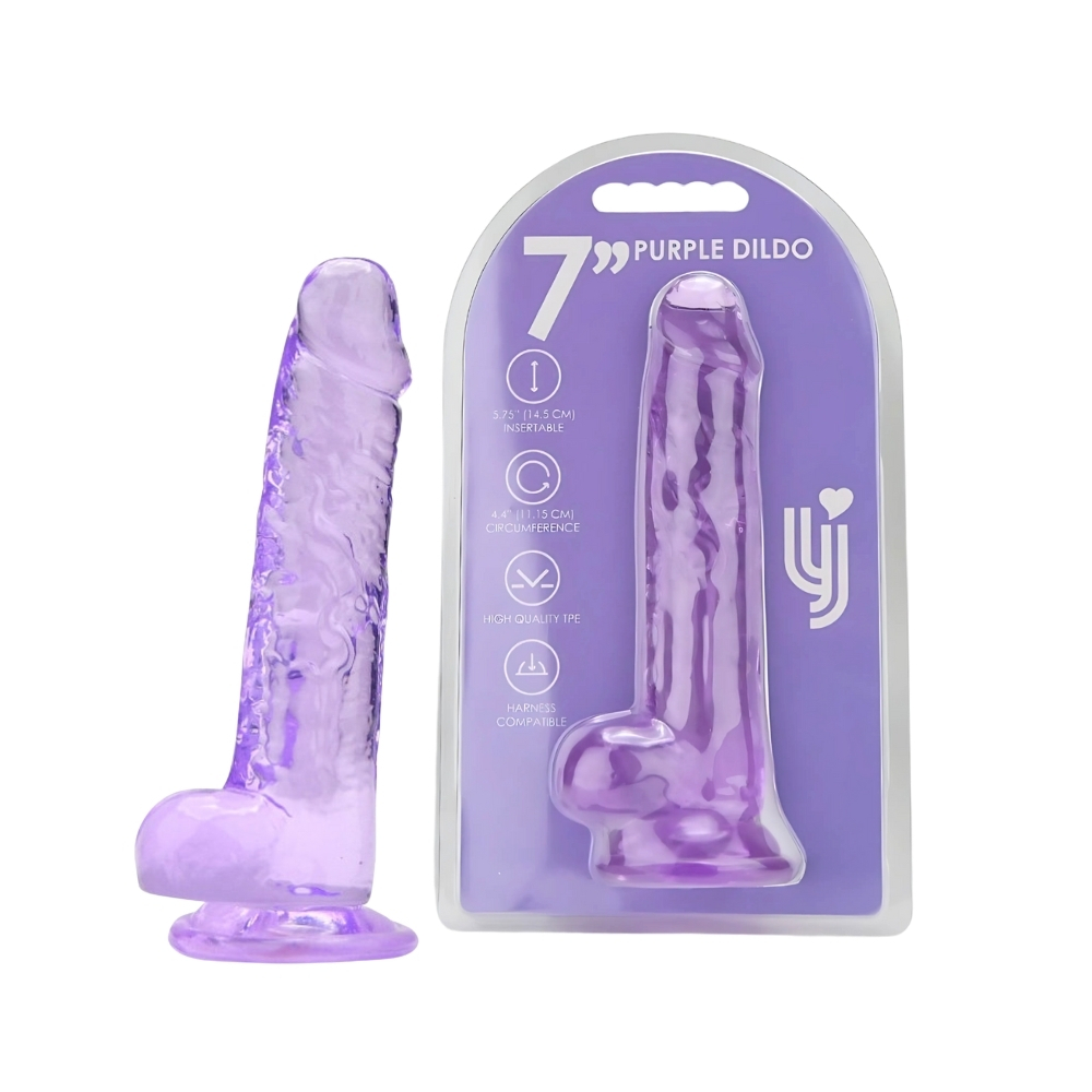 Dildo cu testicule, 19cm, mov, Loving Joy - imagine 4