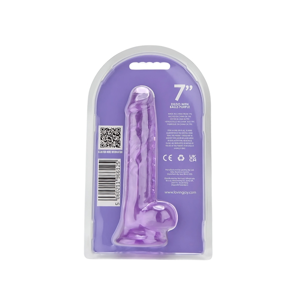 Dildo cu testicule, 19cm, mov, Loving Joy - imagine 7