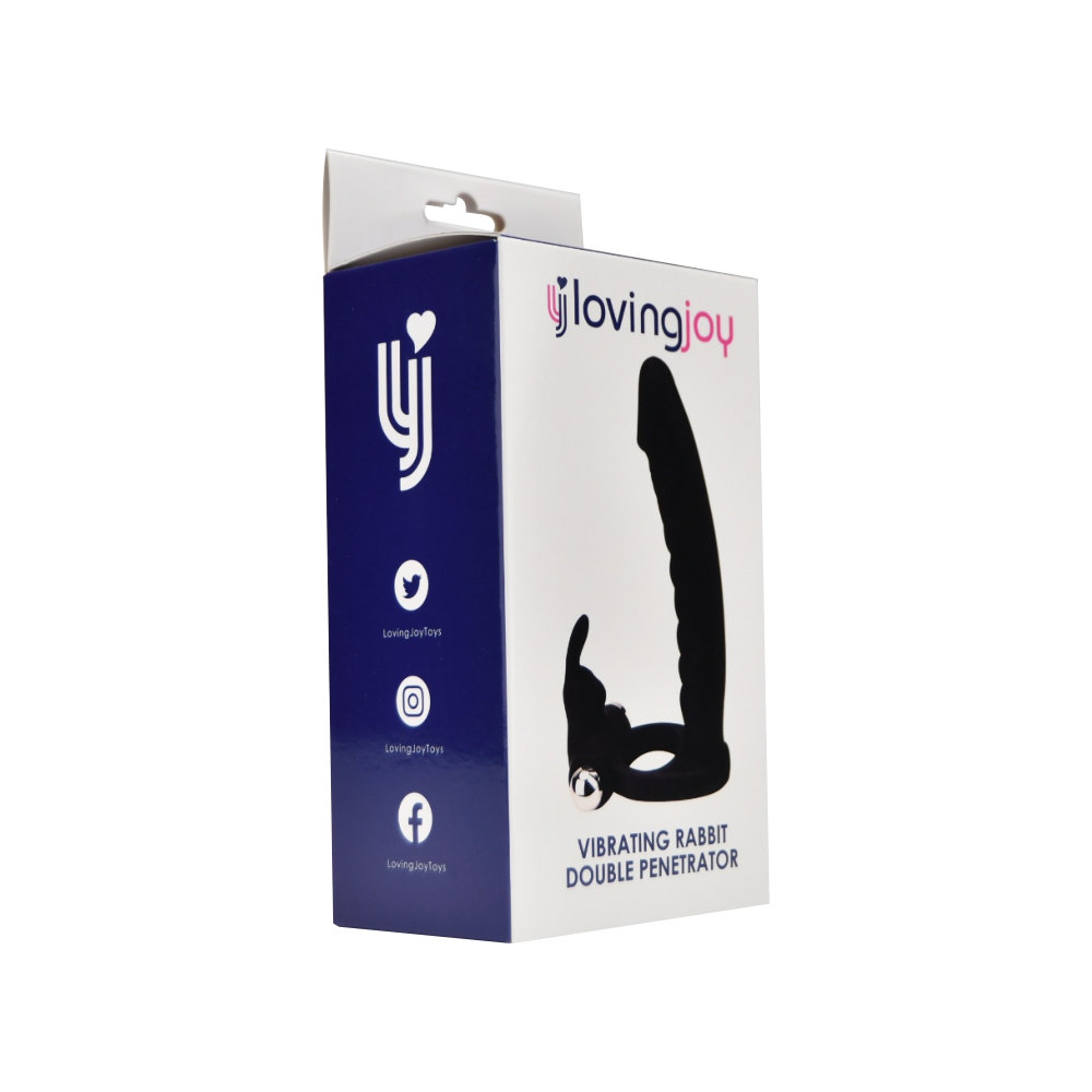 Strap-on dublu vibrator cu urechi rabbit, Loving Joy - imagine 4