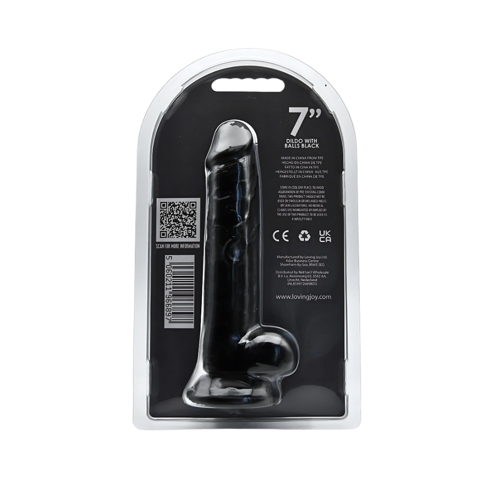 Dildo cu testicule, 19cm, negru, Loving Joy - imagine 5