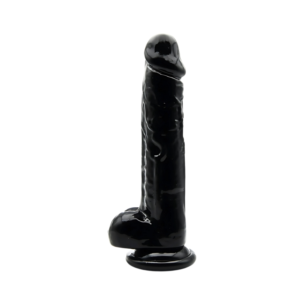 Dildo cu testicule, 21,5cm, negru, Loving Joy