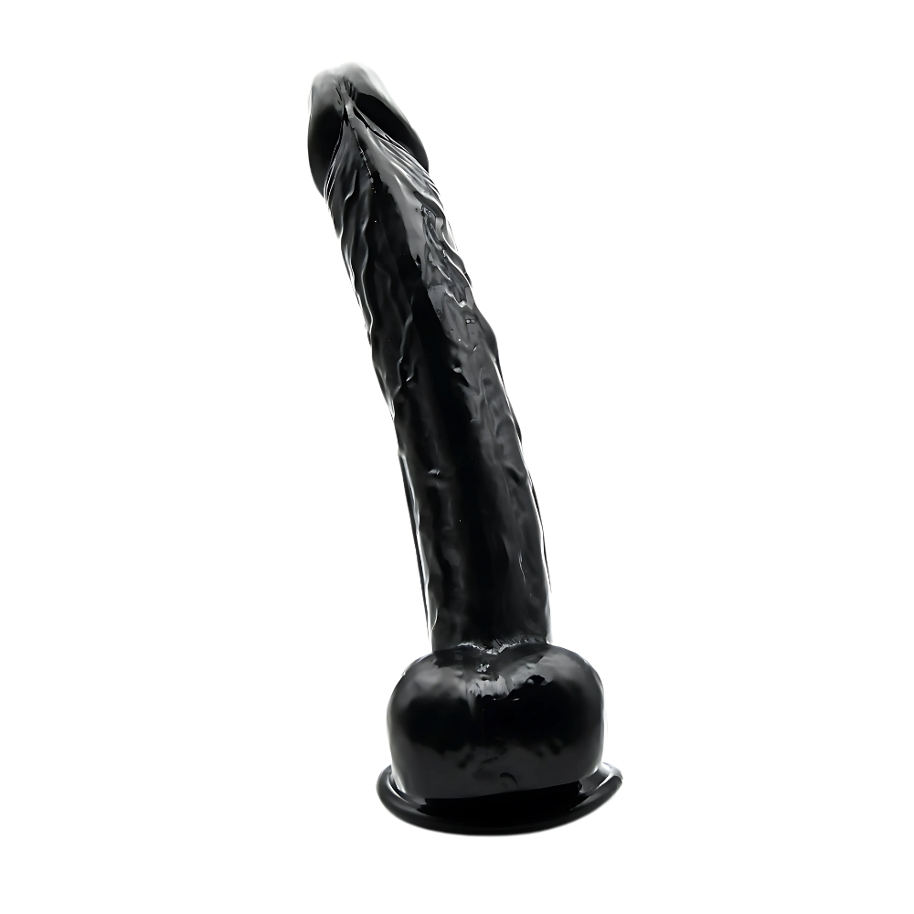 Dildo cu testicule, 28cm, negru, Loving Joy - imagine 2