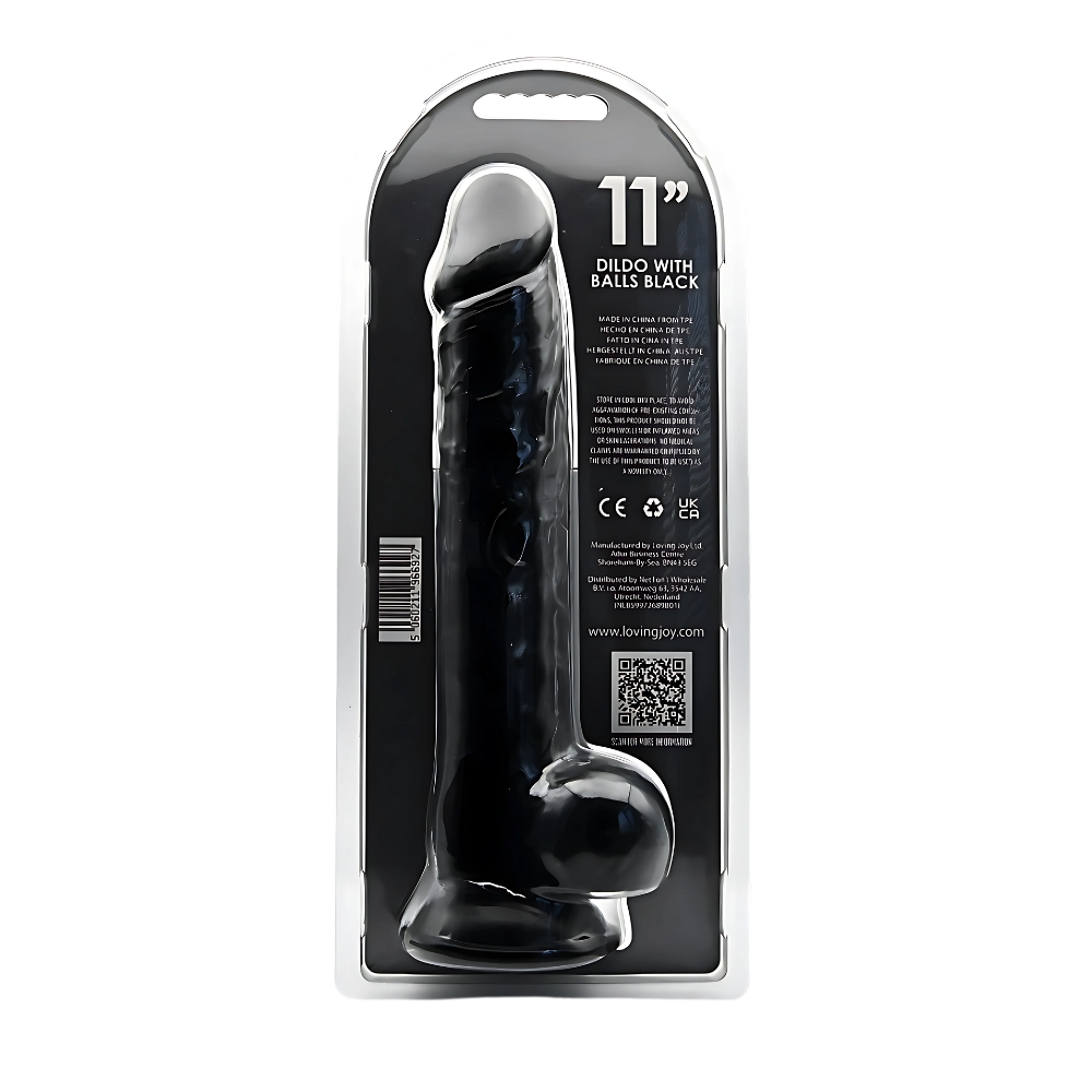 Dildo cu testicule, 28cm, negru, Loving Joy - imagine 5
