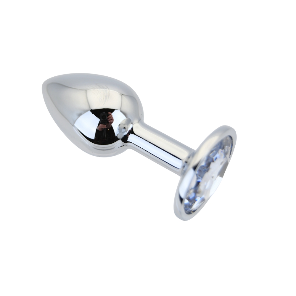 Plug anal metalic argintiu cu piatră transparentă, mic, Toosh - imagine 6