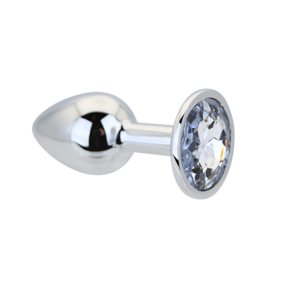 Plug anal metalic argintiu cu piatră transparentă, mic, Toosh - imagine 5