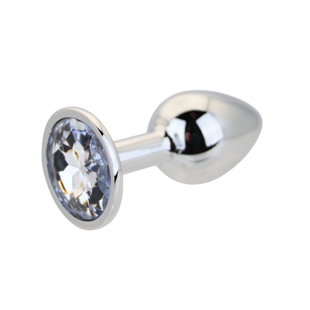 Plug anal metalic argintiu cu piatră transparentă, mic, Toosh - imagine 3