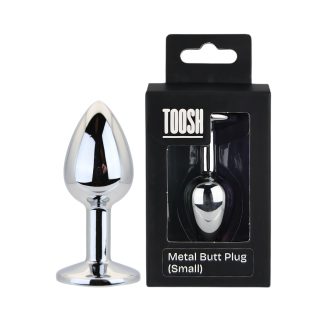 Plug anal metalic argintiu cu piatră transparentă, mic, Toosh