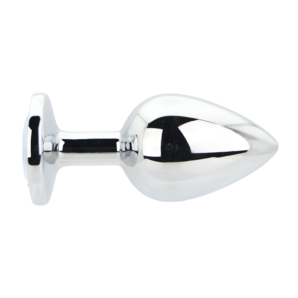 Plug anal metalic argintiu cu piatră transparentă, mare, Toosh - imagine 3