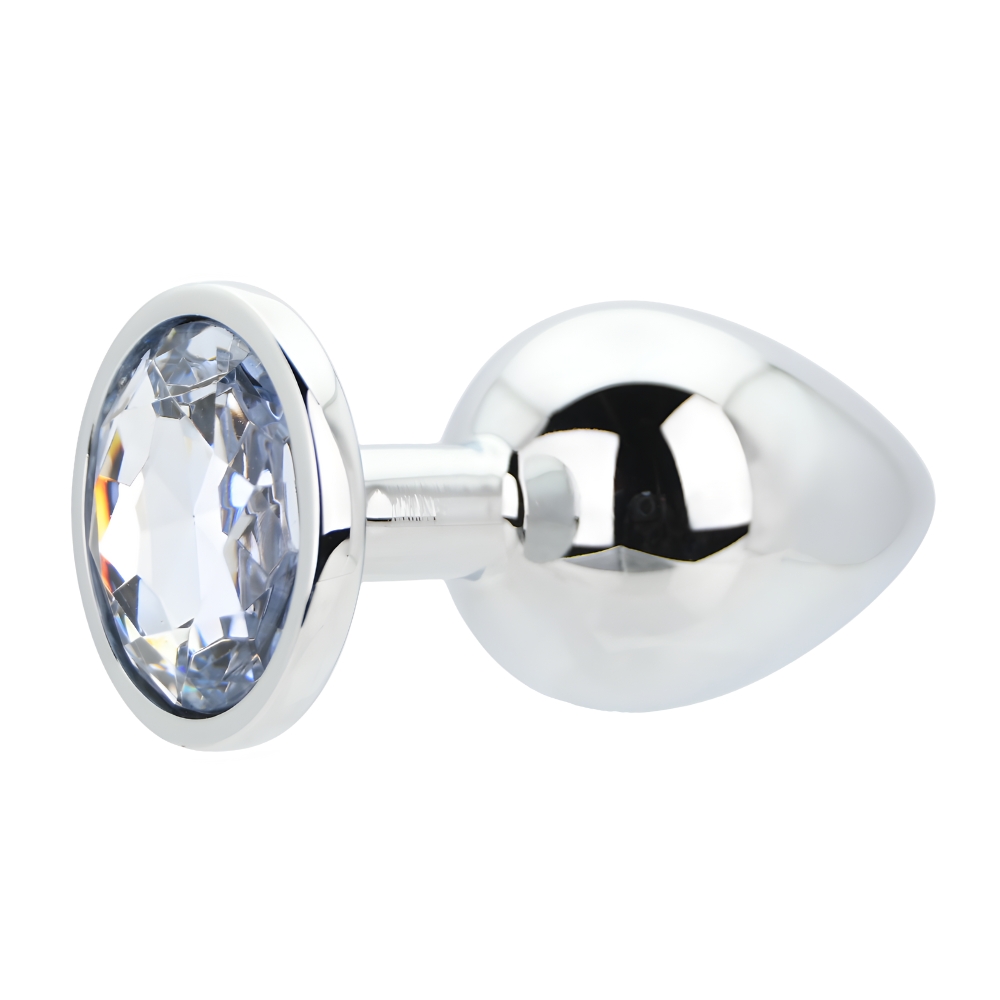 Plug anal metalic argintiu cu piatră transparentă, mare, Toosh - imagine 4