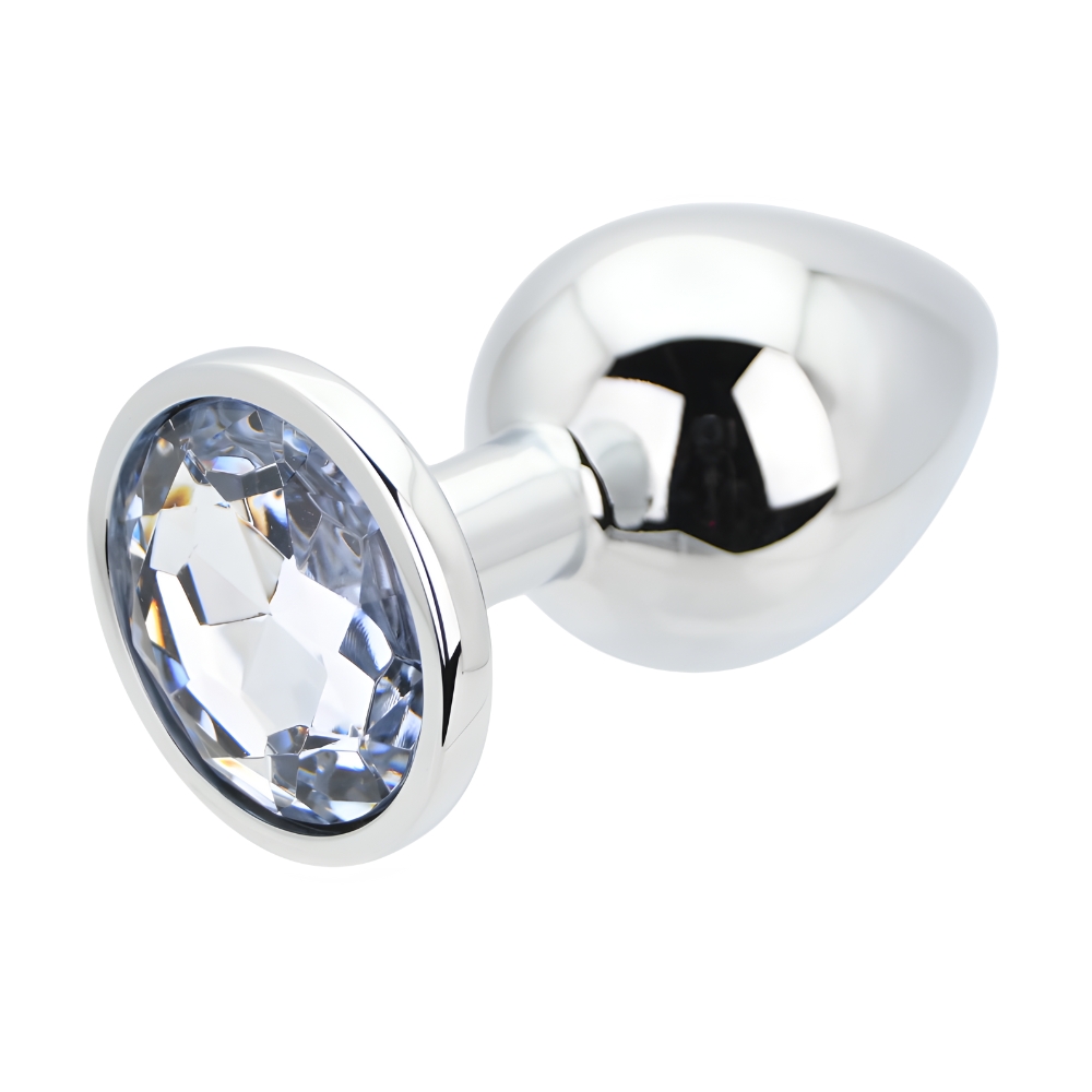 Plug anal metalic argintiu cu piatră transparentă, mare, Toosh - imagine 6