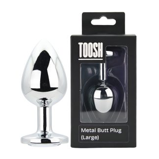 Plug anal metalic argintiu cu piatră transparentă, mare, Toosh