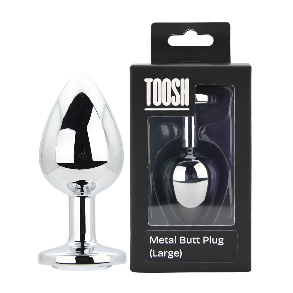 Plug anal metalic argintiu cu piatră transparentă, mare, Toosh