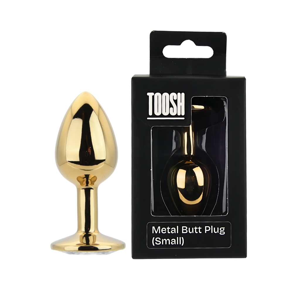 Plug anal metalic auriu cu piatră transparentă, mic, Toosh