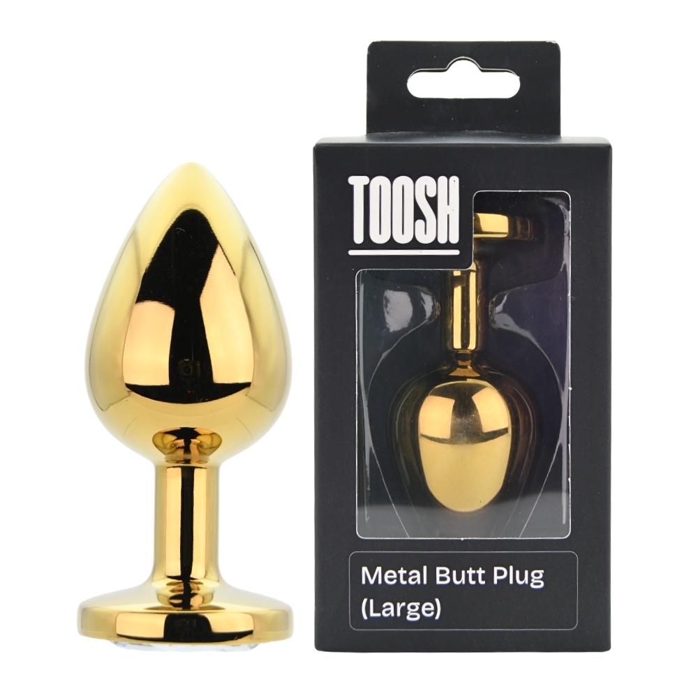 Plug anal metalic auriu cu piatră transparentă, mare, Toosh