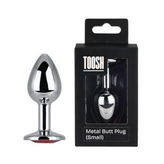 Plug anal metalic argintiu cu piatră roșie, mic, Toosh