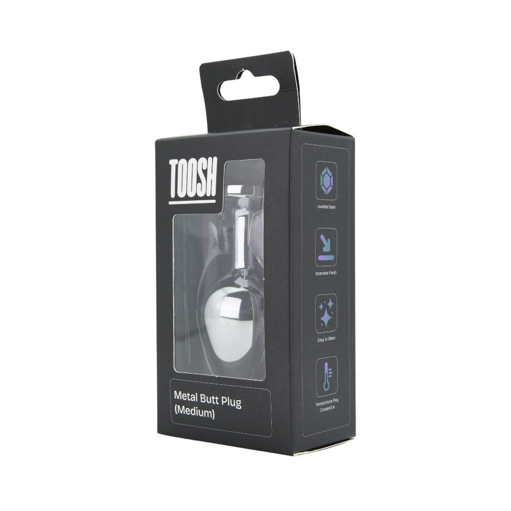 Plug anal metalic argintiu cu piatră roșie, mediu, Toosh - imagine 10