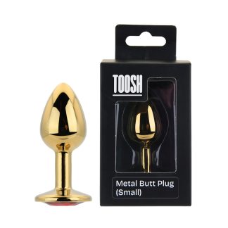 Plug anal metalic auriu cu piatră roșie, mic, Toosh