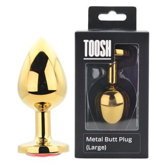 Plug anal metalic auriu cu piatră roșie, mare, Toosh
