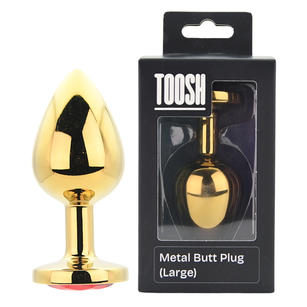 Plug anal metalic auriu cu piatră roșie, mare, Toosh