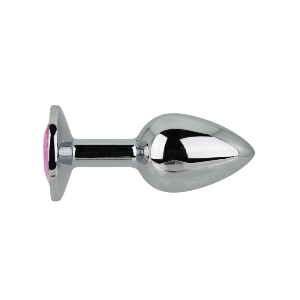 Plug anal metalic argintiu cu piatră roz, mic, Toosh - imagine 4