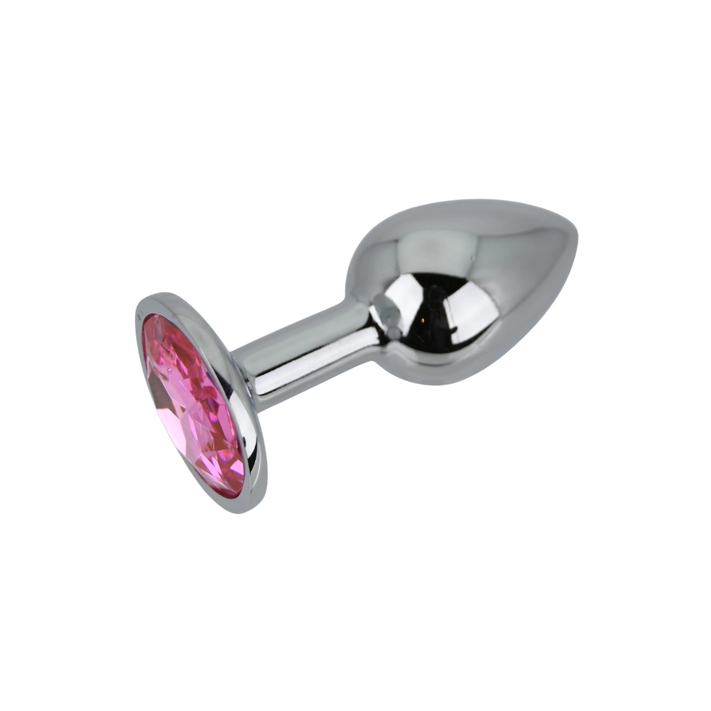 Plug anal metalic argintiu cu piatră roz, mic, Toosh - imagine 5