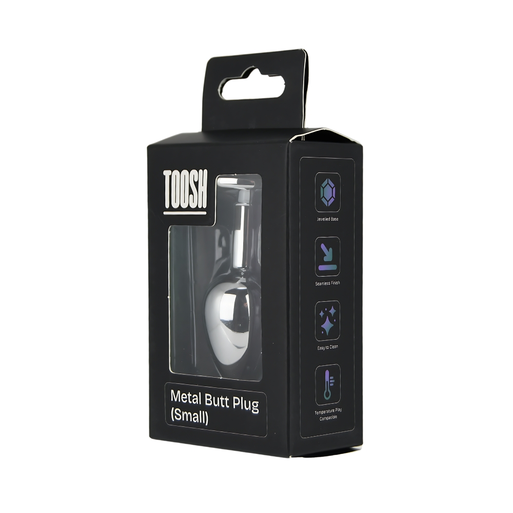 Plug anal metalic argintiu cu piatră roz, mic, Toosh - imagine 9