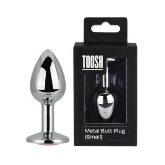 Plug anal metalic argintiu cu piatră roz, mic, Toosh