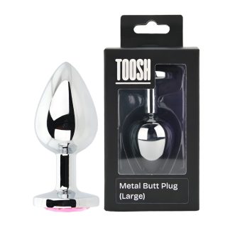 Plug anal metalic argintiu cu piatră roz, mare, Toosh