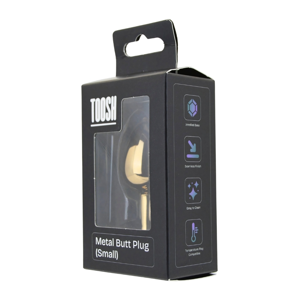 Plug anal metalic auriu cu piatră roz, mic, Toosh - imagine 9