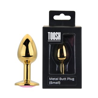 Plug anal metalic auriu cu piatră roz, mic, Toosh