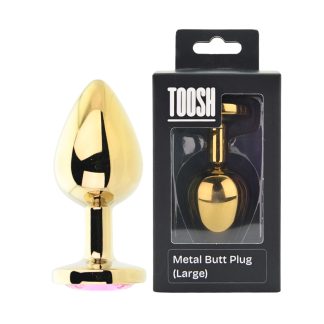 Plug anal metalic auriu cu piatră roz, mare, Toosh