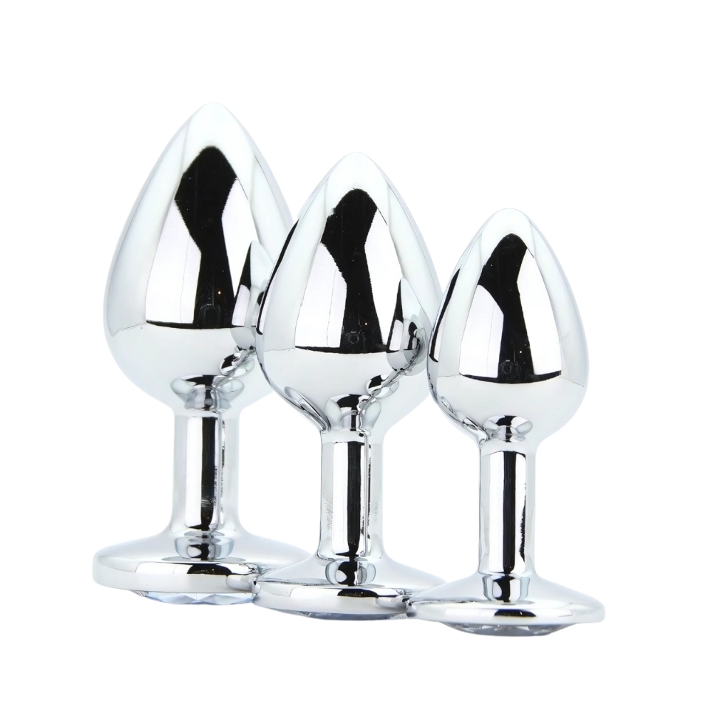 Set 3 plug-uri metalice argintii cu piatră transparentă Toosh - imagine 3