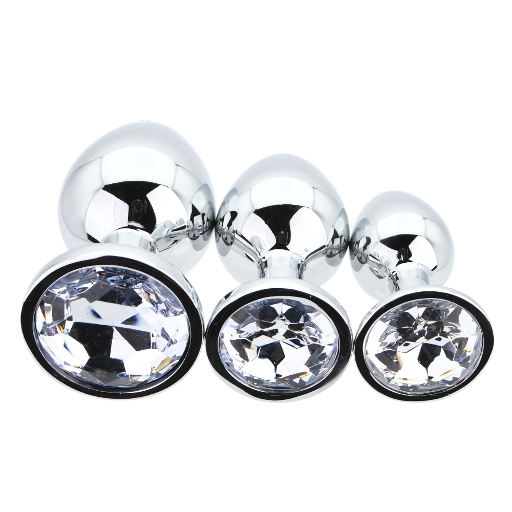 Set 3 plug-uri metalice argintii cu piatră transparentă Toosh - imagine 4