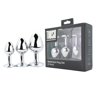 Set 3 plug-uri metalice argintii cu piatră transparentă Toosh